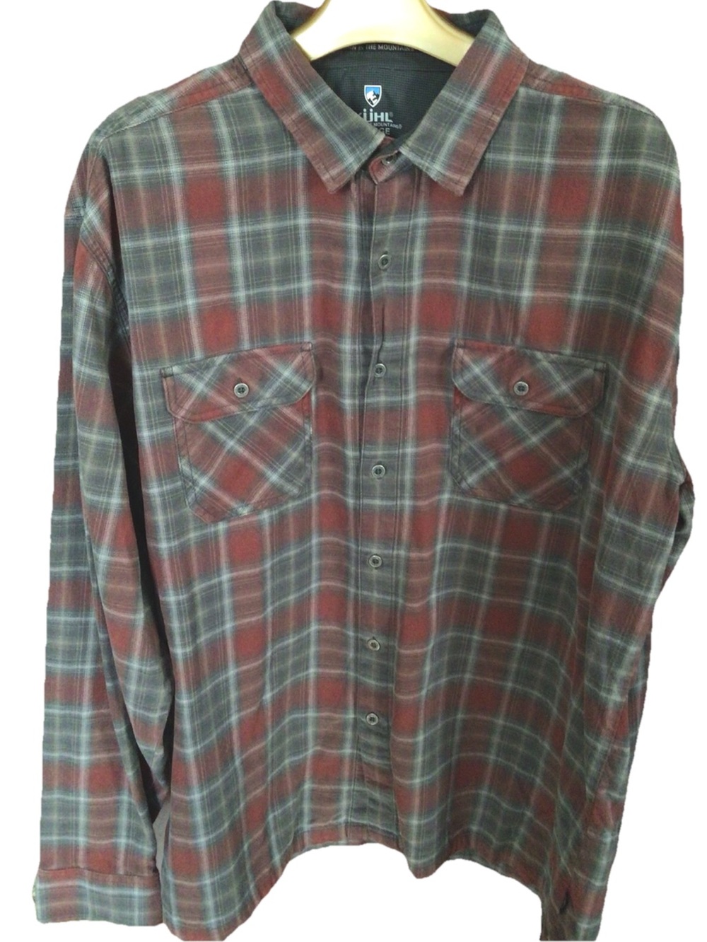 Kuhl Men's Dillinger Rust and Gray Plaid Button-Down Shirt XL